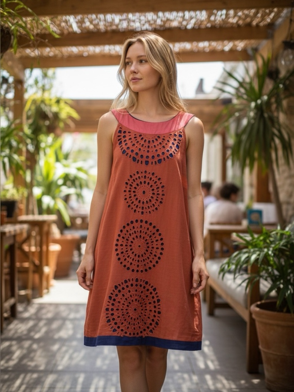 Kas New York Anthropologie Laser Cut Embroidered Shift Dress Size medium Pre Own